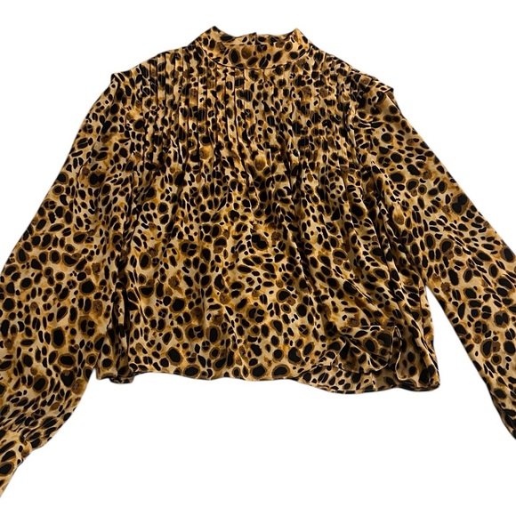 Aritzia Babaton XS Women’s leopard cheetah print long sleeve mock neck pleated - Picture 7 of 7